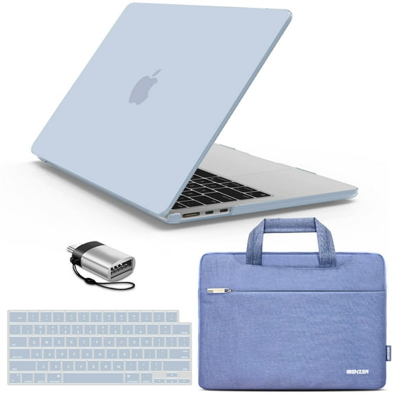 iBenzer Case for 2024 2023 2022 MacBook Air M2 13 inch Model A2681, Hard Shell Case & Sleeve & Keyboard Cover & Type-C Adapter for New M2 Mac Air 13.6" Touch ID, Sierra Blue, W-MAT13-KK-SIBL+3