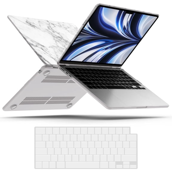 iBenzer Compatible with 2024 2023 2022 MacBook Air 13 inch Case M3 A3113 M2 A2681, Hard Shell Case with Keyboard Cover for New Mac Air 13.6" with Touch ID, White Marble, W-MAT13-KK-WHMB+1
