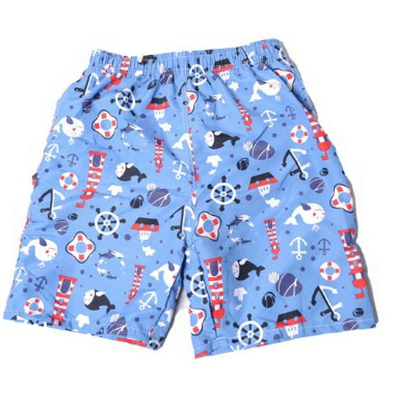 iBerryNY Boys Swim Trunks Kids Beach Board Shorts Adjustable Waist 2 Side Pockets, Boats At Sea, X-Large