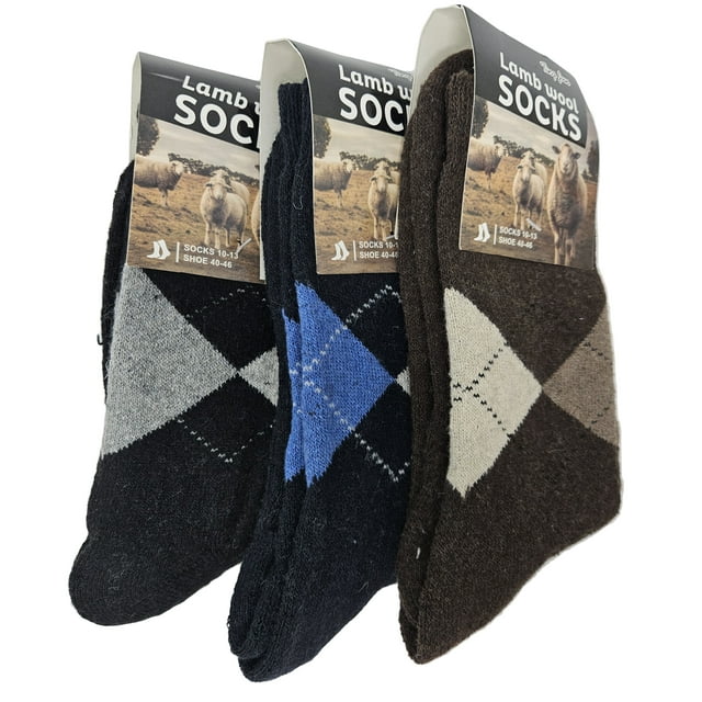 iBerryNY Men Lamb Wool Socks, Warm Winter Thermal Hiking Crew Socks, 3