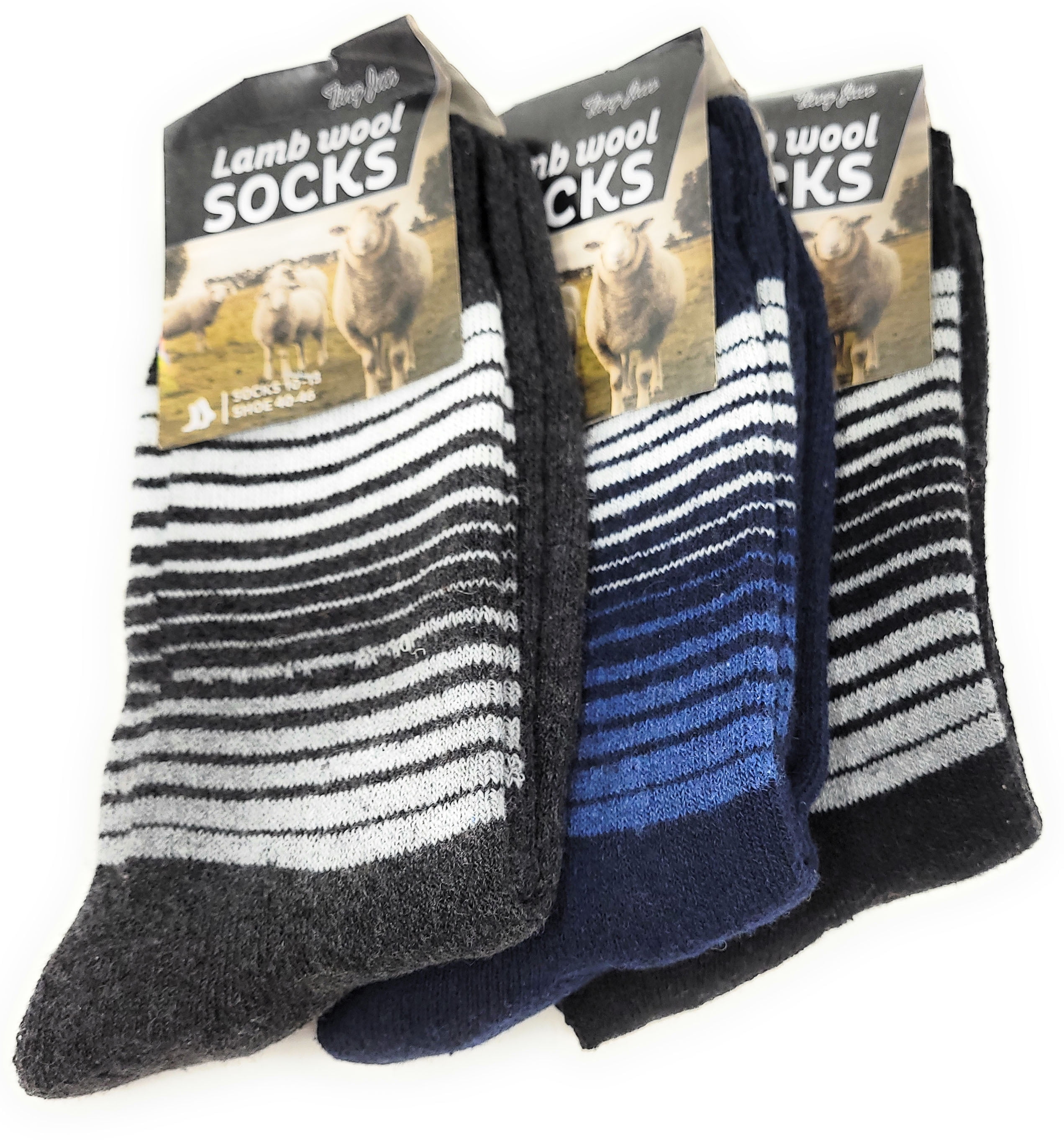 iBerryNY Men Lamb Wool Socks, Warm Winter Thermal Hiking Crew Socks, 3