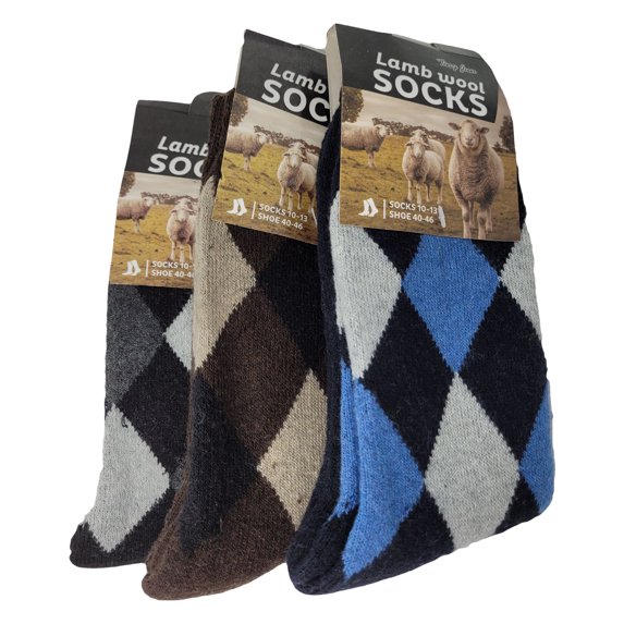iBerryNY Men Lamb Wool Socks, Warm Winter Thermal Hiking Crew Socks, 3-Pack