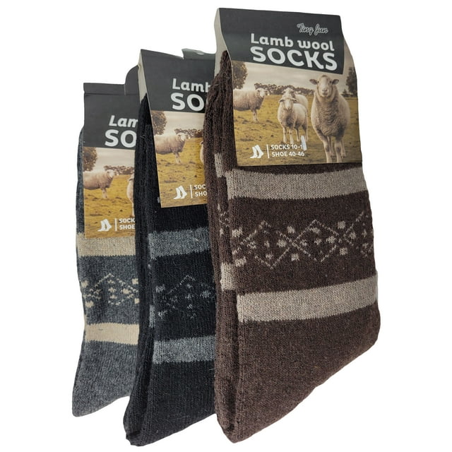 iBerryNY Men Lamb Wool Socks, Warm Winter Thermal Hiking Crew Socks, 3