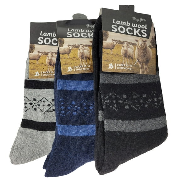 iBerryNY Men Lamb Wool Socks, Warm Winter Thermal Hiking Crew Socks, 3-Pack