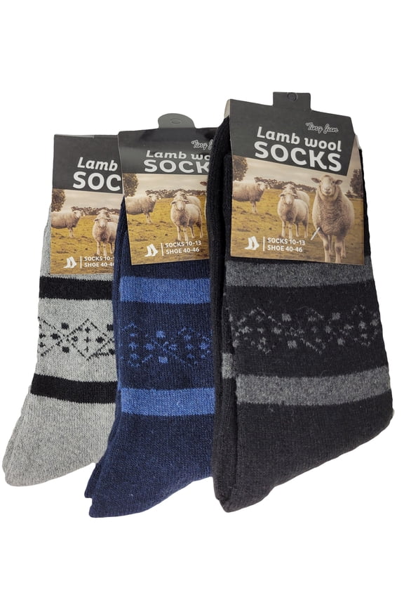 Men Lamb Wool Socks, Warm Winter Thermal Hiking Crew Socks, 3-Pack