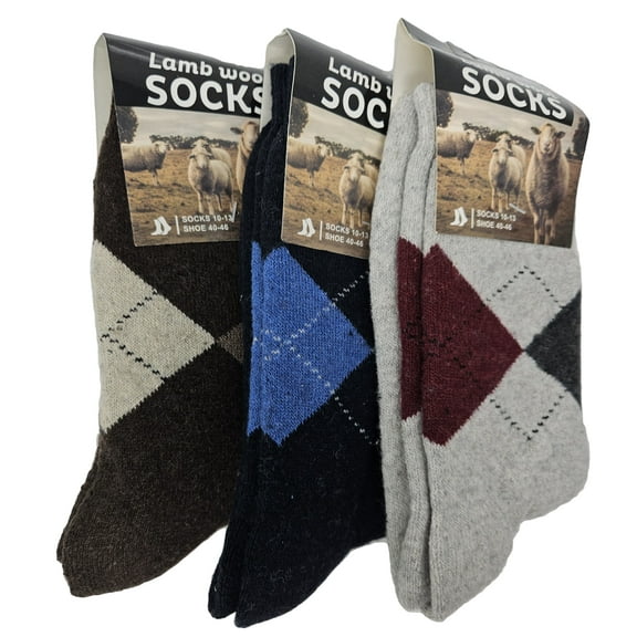 iBerryNY Men Lamb Wool Socks, Warm Winter Thermal Hiking Crew Socks, 3-Pack
