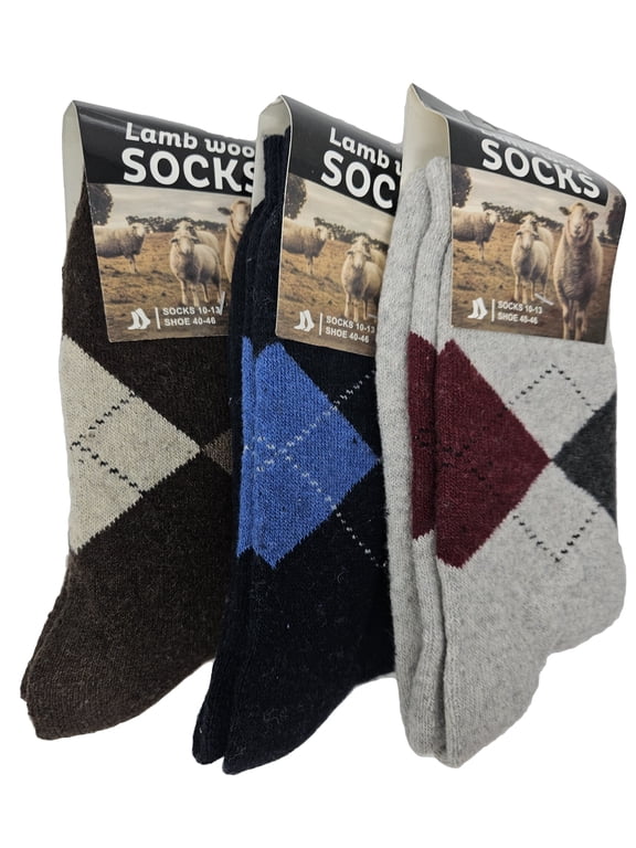 Men Lamb Wool Socks, Warm Winter Thermal Hiking Crew Socks, 3-Pack