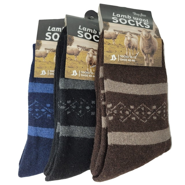 iBerryNY Men Lamb Wool Socks, Warm Winter Thermal Hiking Crew Socks, 3