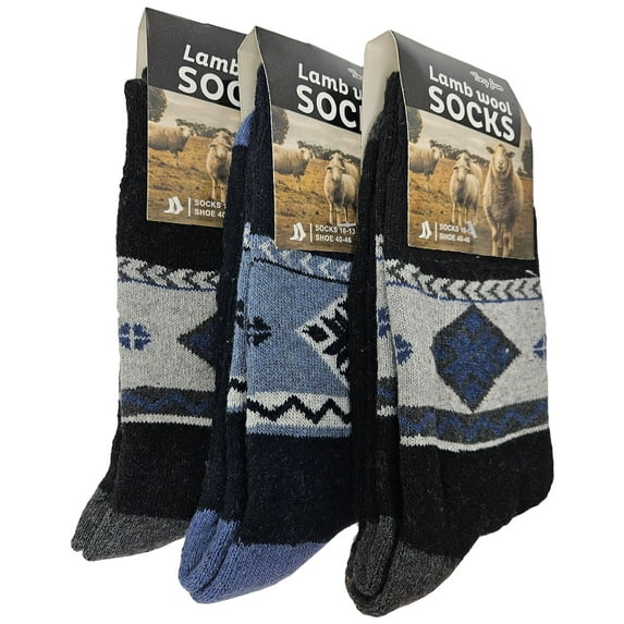 iBerryNY Men Lamb Wool Socks, Warm Winter Thermal Hiking Crew Socks, 3-Pack
