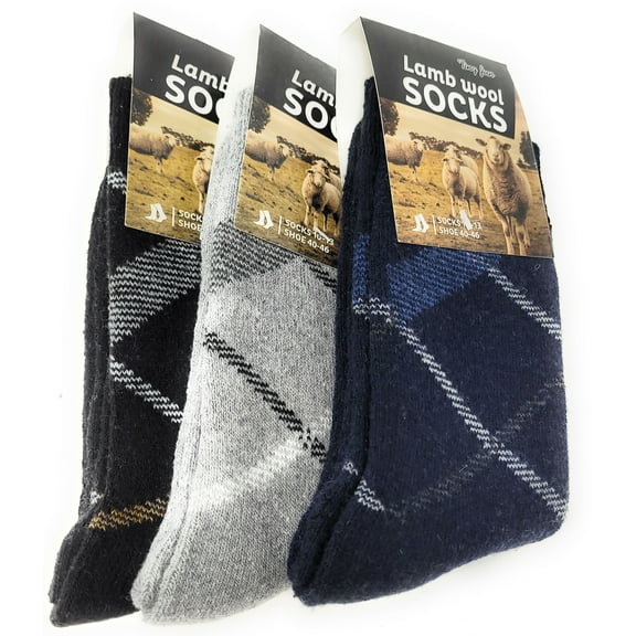 iBerryNY Men Lamb Wool Socks, Warm Winter Thermal Hiking Crew Socks, 3-Pack