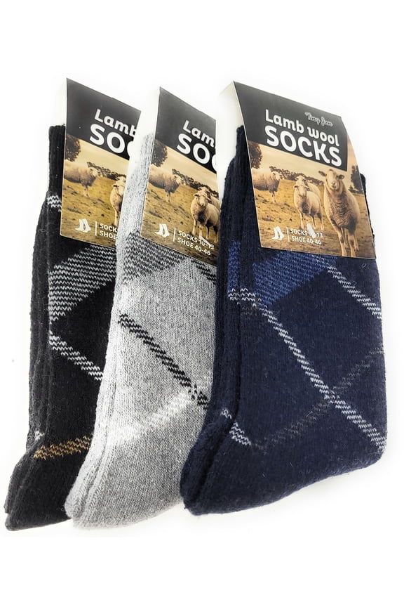 Men Lamb Wool Socks, Warm Winter Thermal Hiking Crew Socks, 3-Pack