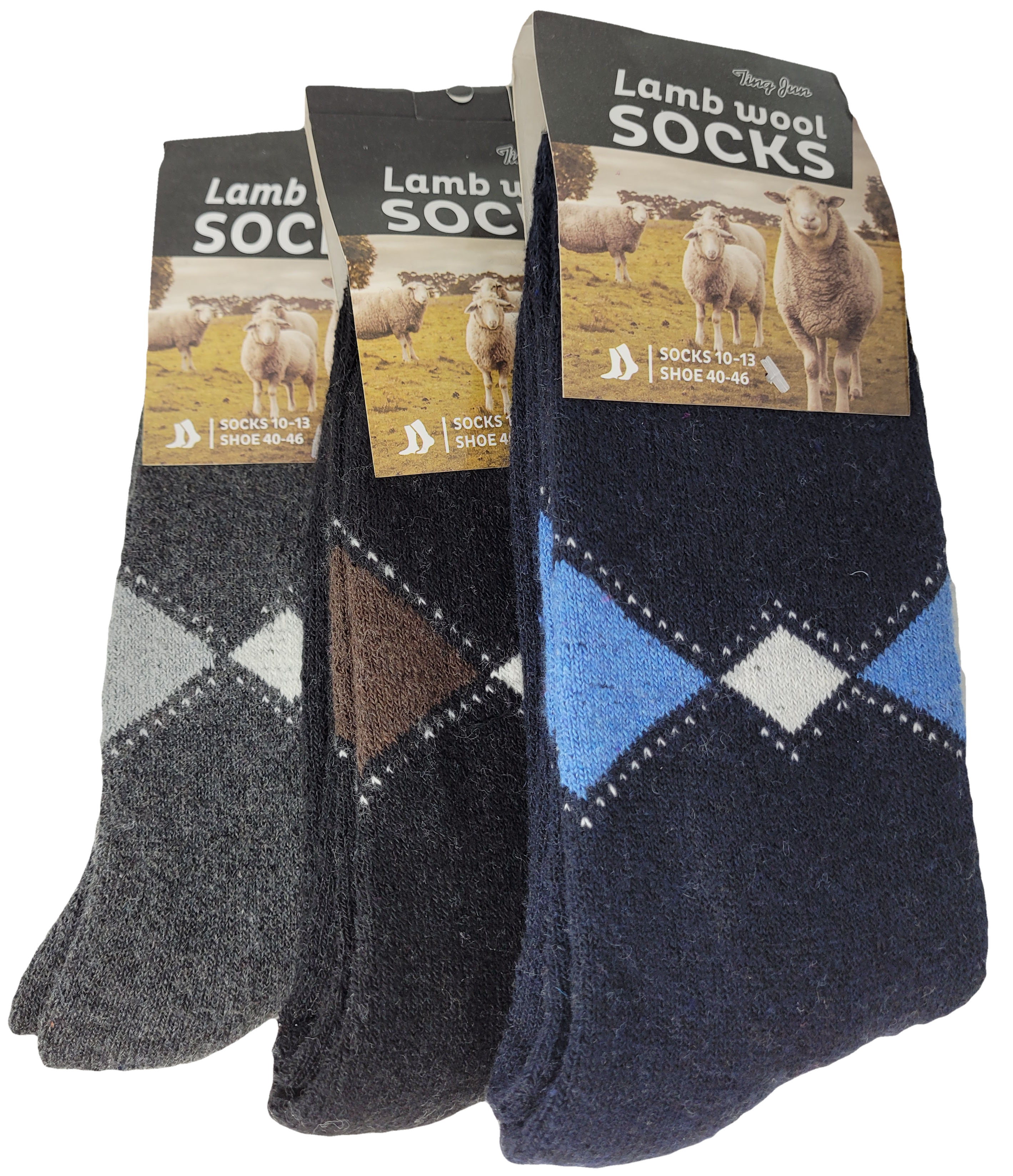iBerryNY Men Lamb Wool Socks, Warm Winter Thermal Hiking Crew Socks, 3