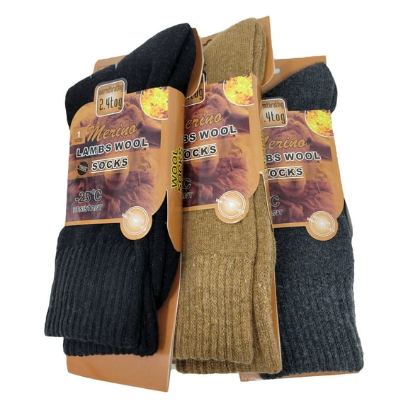 iBerryNY Men Merino Lamb Wool Socks Thermal Winter Warm Boot Crew, 3 Pairs