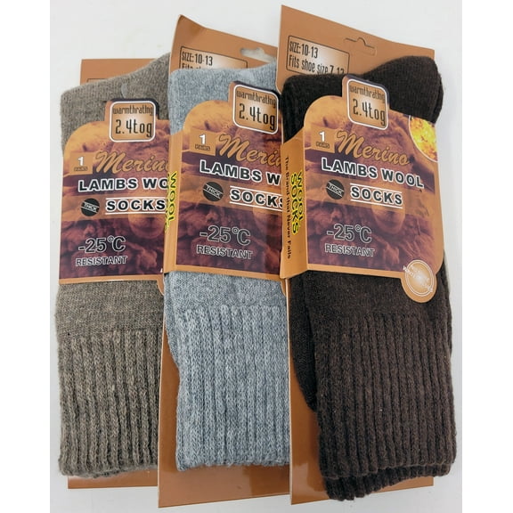 iBerryNY Men Merino Lamb Wool Socks Thermal Winter Warm Boot Crew, 3 Pairs