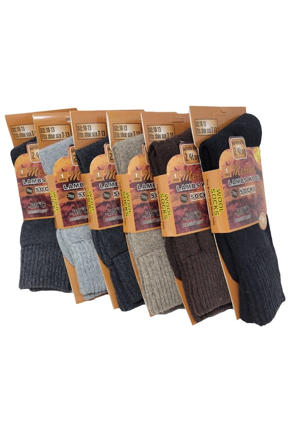 Men Merino Lamb Wool Socks Thermal Winter Warm Boot Crew, 6 Pairs