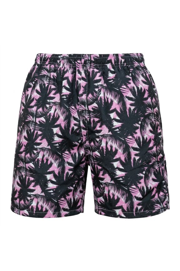 Men Quick-Dry Swim Trunks, Mesh Liner Beach Board Swim Shorts, Black Palm Trees, Medium