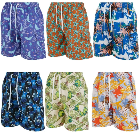 iBerryNY Men Swimming Trunks, Cargo Board Shorts Swim Suit Lining, 6 Pairs