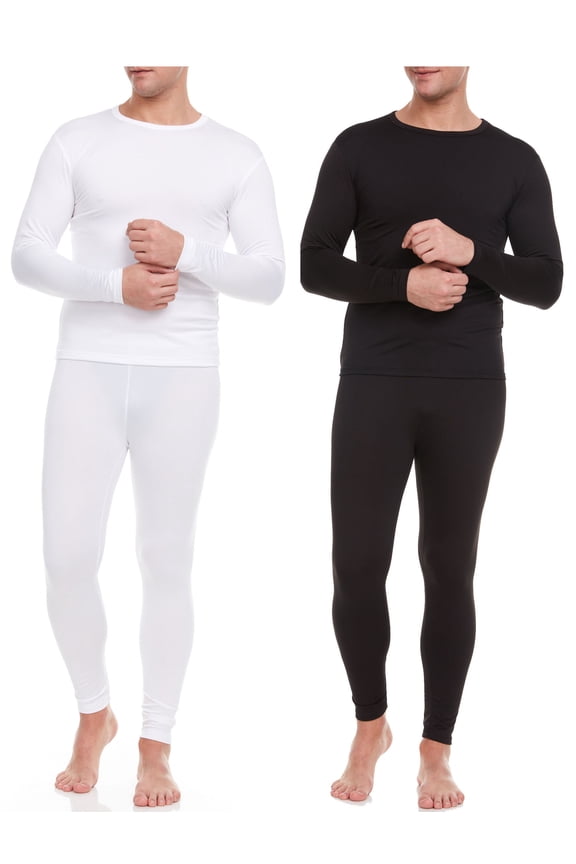 Men Thermal Underwear, Microfiber Fleece Long John, 2-Pack, Black/White, Medium