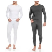 iBerryNY Men Thermal Underwear, Microfiber Fleece Long John, 2-Pack, Navy/White Medium