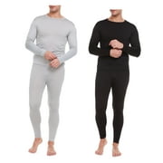 IBERRYNY Men Thermal Underwear, Microfiber Fleece Long John, 2-Pack, Light Gray/Black, Large