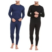 IBERRYNY Men Thermal Underwear, Microfiber Fleece Long John, 2-Pack, Navy/Black, Large