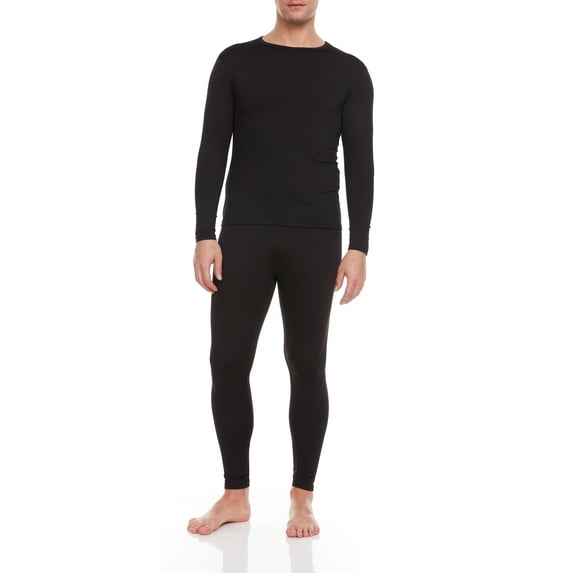 iBerryNY Men Thermal Underwear, Microfiber Fleece Long John, Black Medium