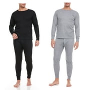 iBerryNY Men Thermal Winter Underwear Long John 100% Cotton Fleece, Light & Dark Gray 2 Pairs, Large