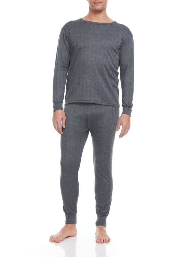 Men Thermal Winter Underwear Long John 100% Cotton Fleece, Dark Gray, Small