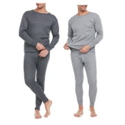 IBERRYNY Men Thermal Winter Underwear Long John 100% Cotton Fleece, Light & Dark Gray 2 Pairs, Large