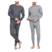 IBERRYNY Men Thermal Winter Underwear Long John 100% Cotton Fleece, Black/Navy 2 Pairs, X-Large