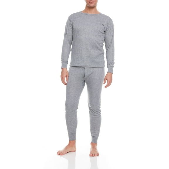 iBerryNY Men Thermal Winter Underwear Long John 100% Cotton Fleece, Gray, Medium