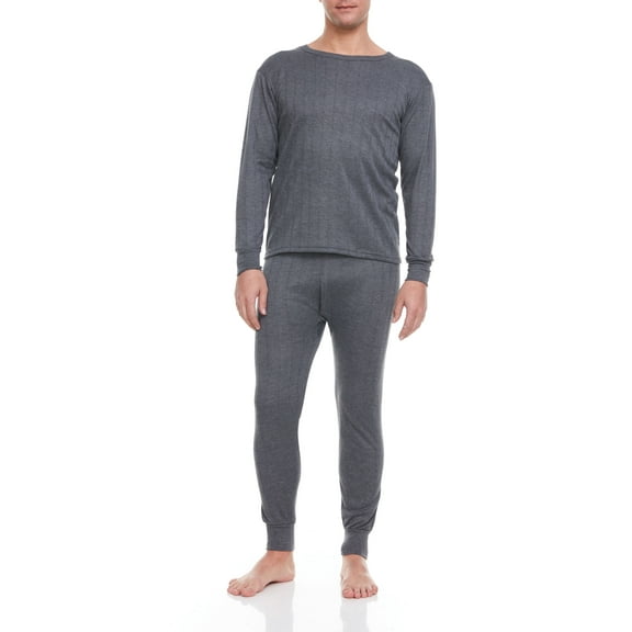 iBerryNY Men Thermal Winter Underwear Long John 100% Cotton Fleece, Dark Gray, X-Large