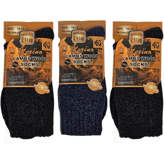 iBerryNY Men’s Marled Merino Wool Thermal Crew Socks – Warm Winter Cold Weather Outdoor Work Boot Socks, 3-Pack