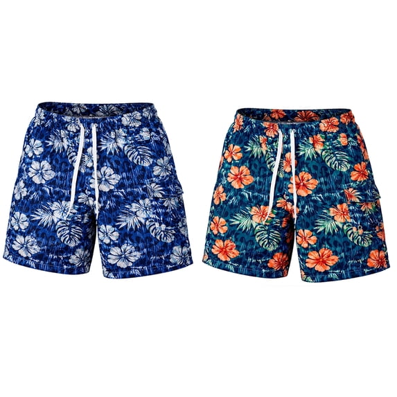 iBerryNY Men's Quick-Dry Swim Trunks, Cargo Pocket Lightweight Beach Board Shorts 2-Pack, Large