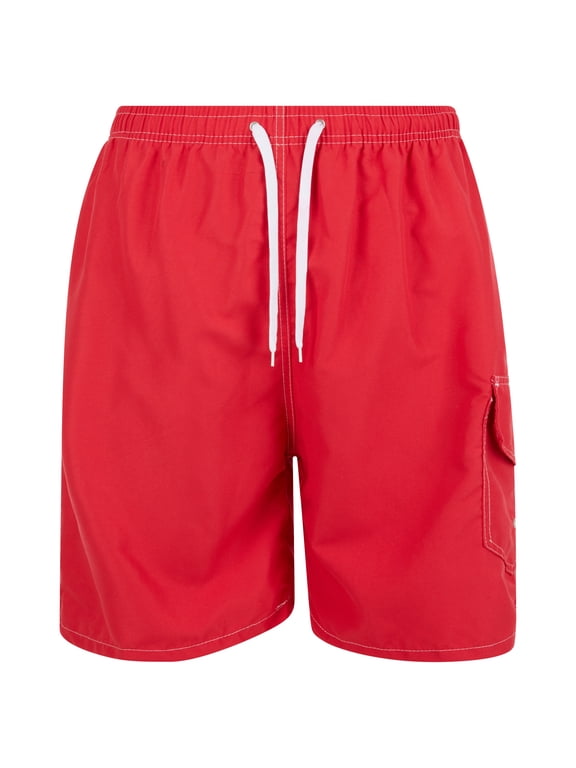 Mens Swim Trunks Adult Male Board Cargo Shorts Quick Dry, Mesh Lining, Red, X-Large