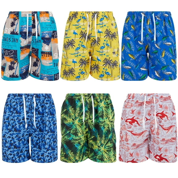 iBerryNY Mens Swim Trunks Cargo Swimming Shorts Adult Male Bathing Suit Pockets, 6 Pairs Large