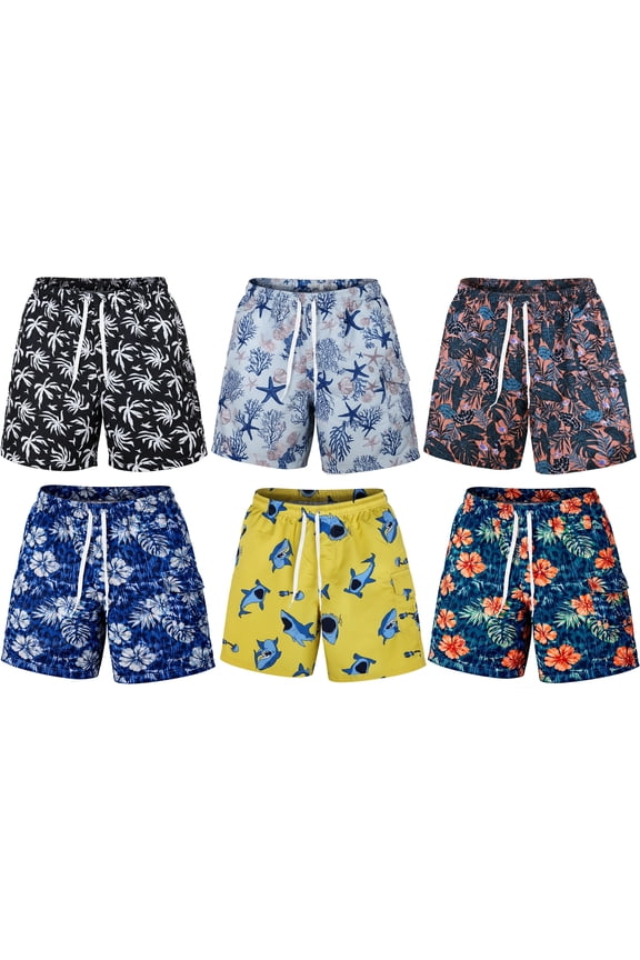 Mens Swim Trunks Cargo Swimming Shorts Adult Male Bathing Suit Pockets, 6 Pairs X-Large