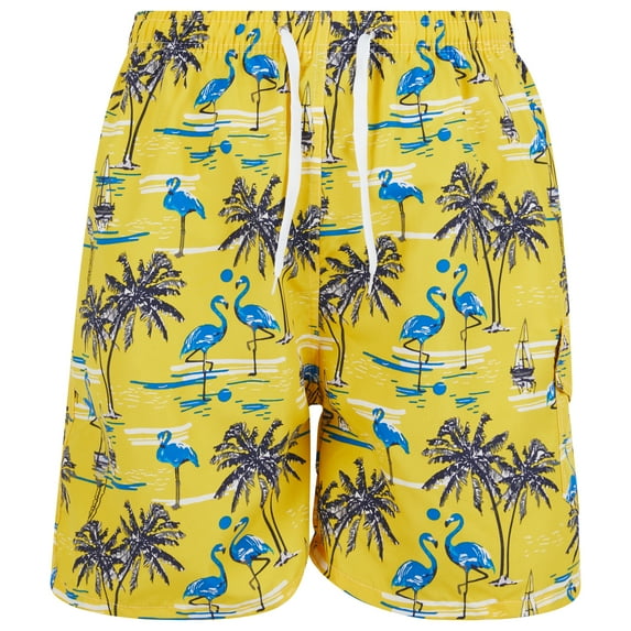 iBerryNY Mens Swim Trunks, Male Cargo Pockets Shorts, Mesh Lining, Blue Flamingo, Medium