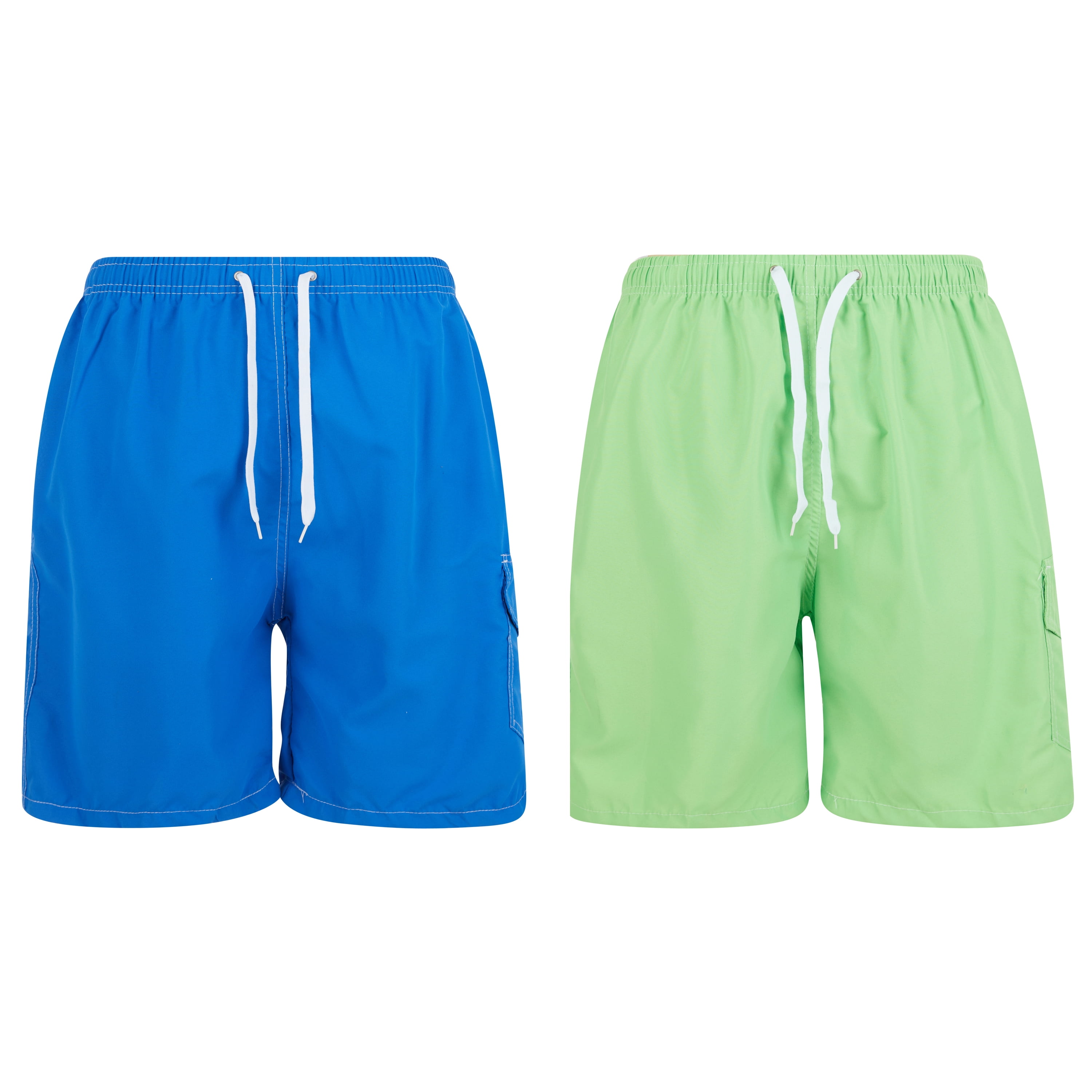 iBerryNY Mens Swim Trunks Quick Dry Cargo Shorts w/ Mesh Lining, 2 Pairs,  Blue/Lime, Large
