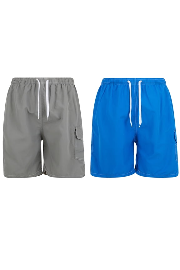 Mens Swim Trunks Quick Dry Cargo Shorts w/ Mesh Lining, 2 Pairs, Blue/Olive, Medium