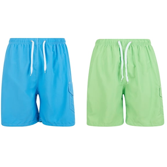 iBerryNY Mens Swim Trunks Quick Dry Cargo Shorts w/ Mesh Lining, 2 Pairs, Lime/Turquoise, Large