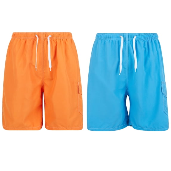 iBerryNY Mens Swim Trunks Quick Dry Cargo Shorts w/ Mesh Lining, 2 Pairs, Orange/Turquoise, Medium