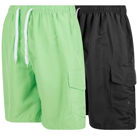 iBerryNY Mens Swim Trunks, Quick Dry Swimwear with Mesh Lining, 2-Pack, Lime/Black, X-Large