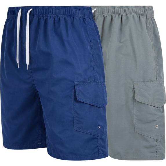 iBerryNY Mens Swim Trunks, Quick Dry Swimwear with Mesh Lining, 2-Pack, Navy/Gray, Medium