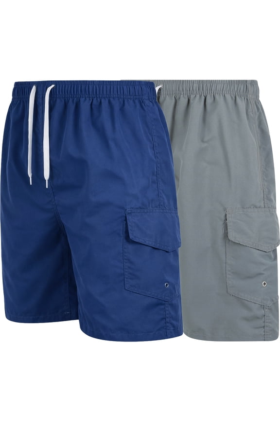 Mens Swim Trunks, Quick Dry Swimwear with Mesh Lining, 2-Pack, Navy/Gray, X-Large