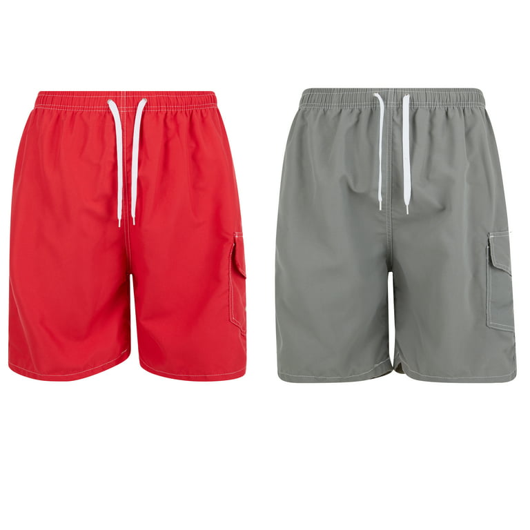 iBerryNY Mens Swim Trunks, Quick Dry Swimwear with Mesh Lining, 2-Pack,  Red/Gray, X-Large