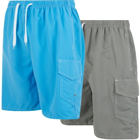 iBerryNY Mens Swim Trunks, Quick Dry Swimwear with Mesh Lining, 2-Pack, Turquoise/Gray, Large