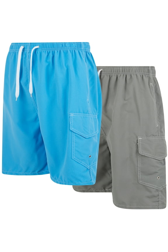 Mens Swim Trunks, Quick Dry Swimwear with Mesh Lining, 2-Pack, Turquoise/Gray, Medium