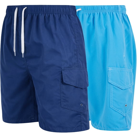 iBerryNY Mens Swim Trunks, Quick Dry Swimwear with Mesh Lining, 2-Pack, Turquoise/Navy, Medium