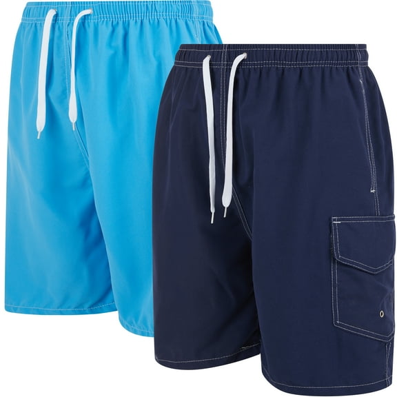 iBerryNY Mens Swim Trunks, Quick Dry Swimwear with Mesh Lining, 2-Pack, Turquoise/Navy, Medium